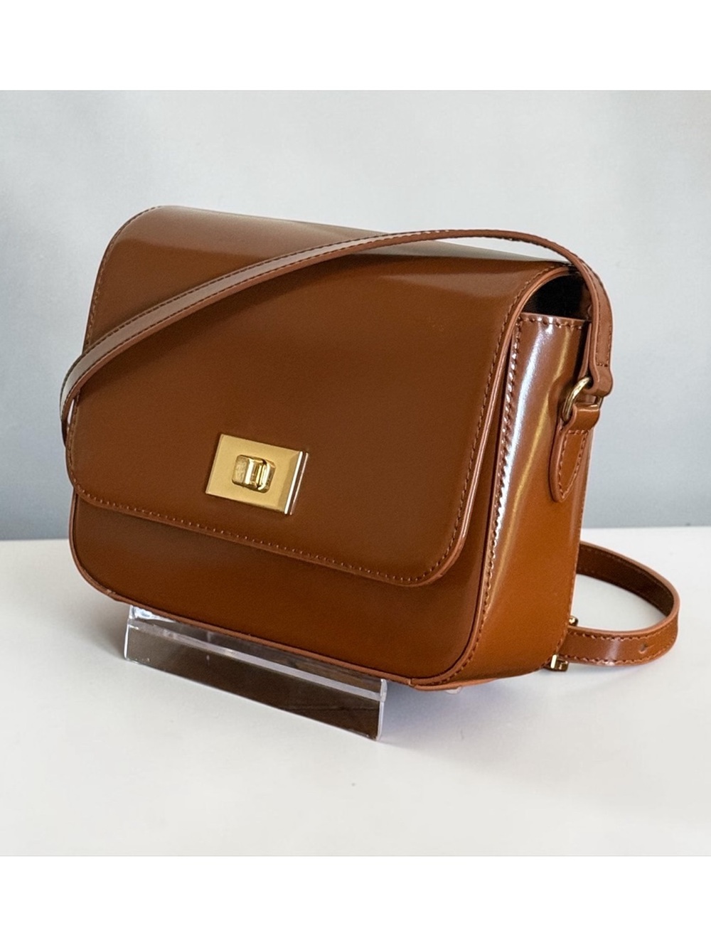 NWT J.Crew Cognac Brown Tan Polished Leather Crossbody Bag! NEW! - Picture 2 of 9